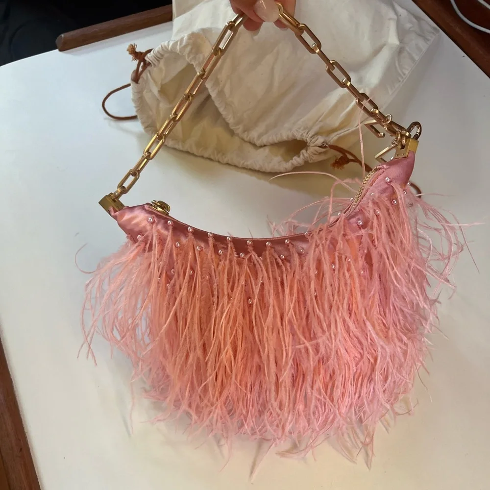 Cult Gaia pink ostrich feather- Gia Shoulder Bag Azalea - Picture 4 of 15